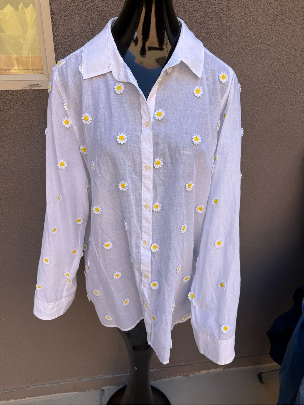 Maeve White Cotton DAISY Embroidered Tunic Top Boho Anthropologie Style Large